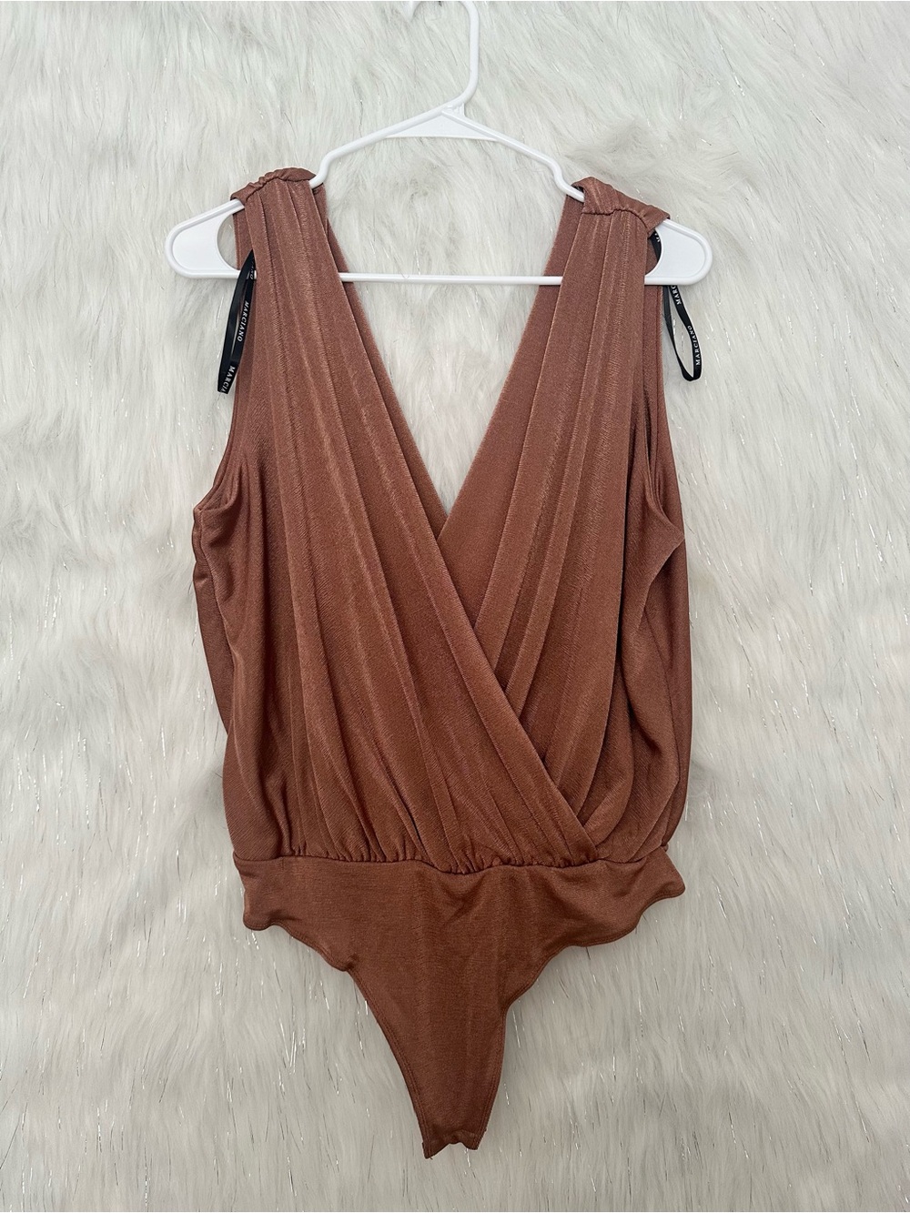 Guess Brown Sleeveless Draped One-Piece Bodysuit